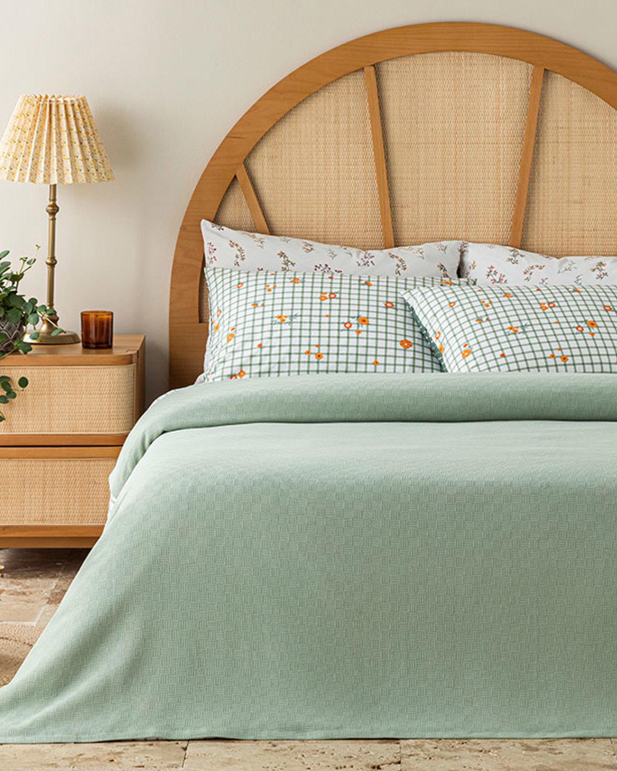 Plain Одеяло Пике Кралски размер Памучен 220x240 см Зелен