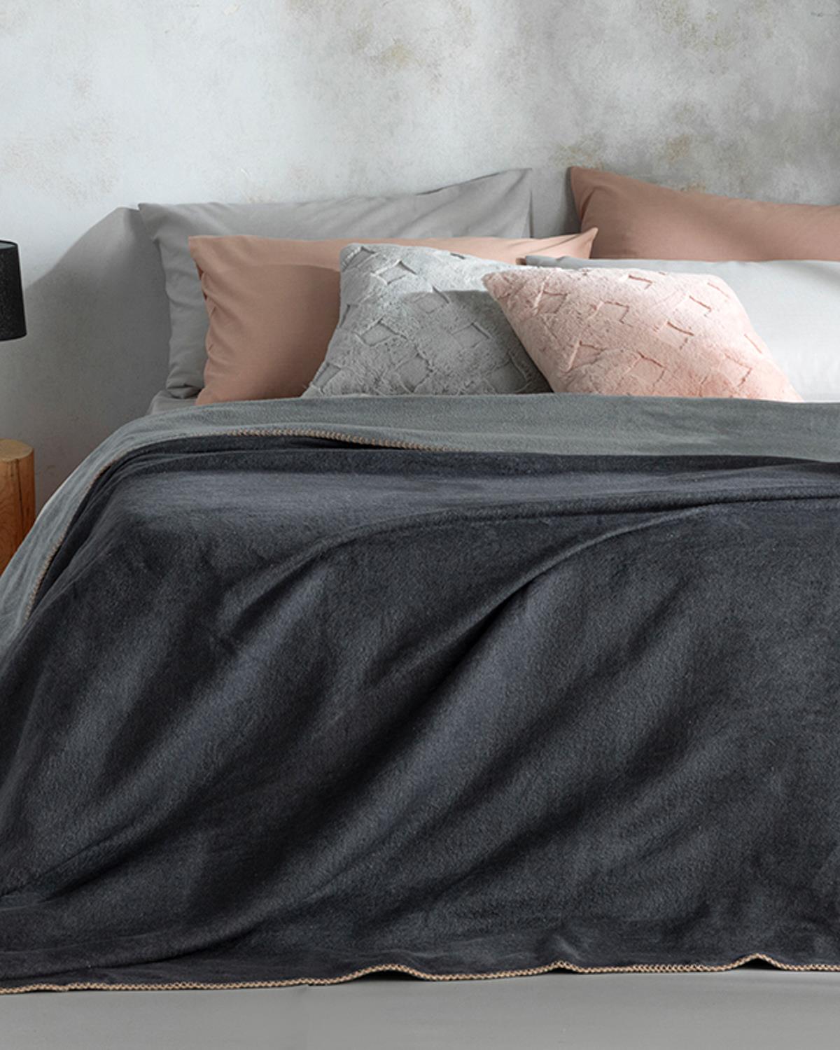 Plain Одеяло Кралски размер Памучен 220x240 см Сив - Антрацит