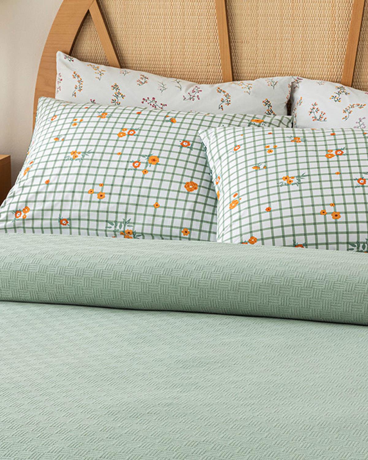 Plain Одеяло Пике Кралски размер Памучен 220x240 см Зелен