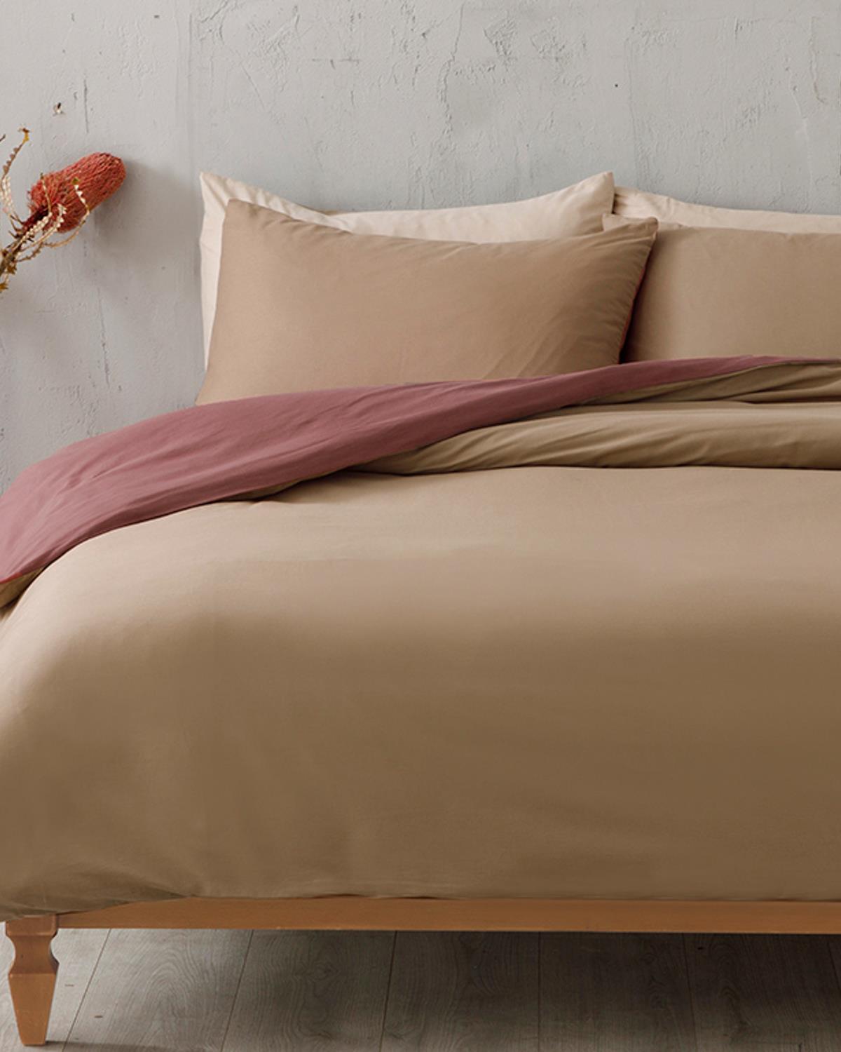 Plain Спален Комплект Кралски размер Памук 240x220 см Роза - Маслиненозелен