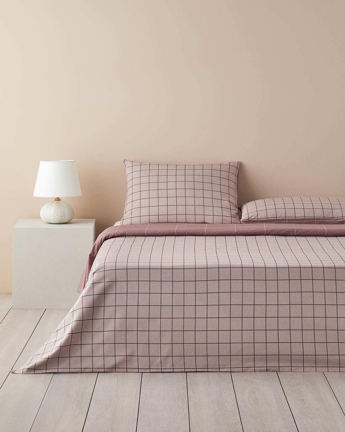 Plain Check Спален Комплект Единичен Лесно за гладене 160x220 см Светъл дамсон