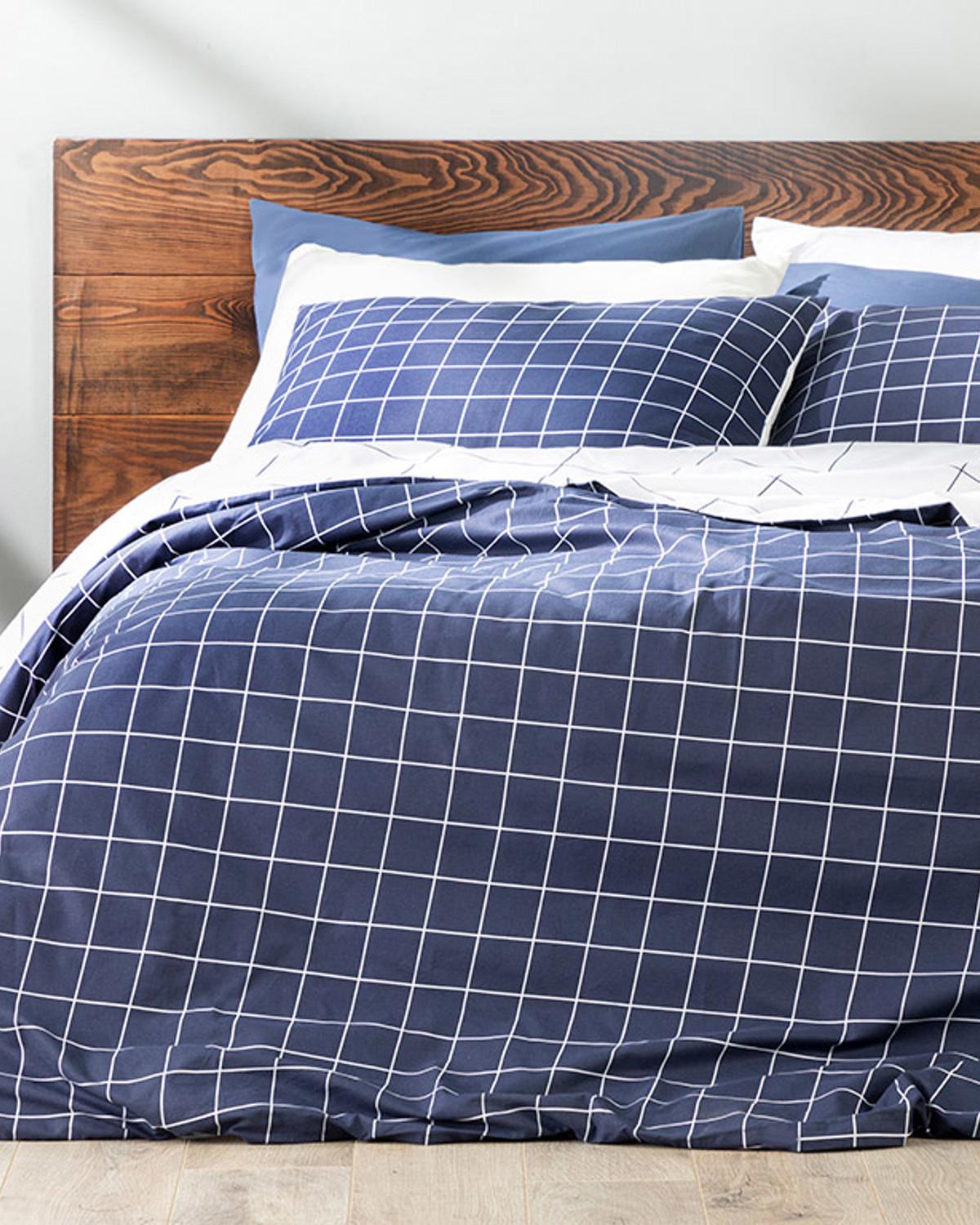Plain Check Спален Комплект Двоен Памучен 200x220 см Морскосин
