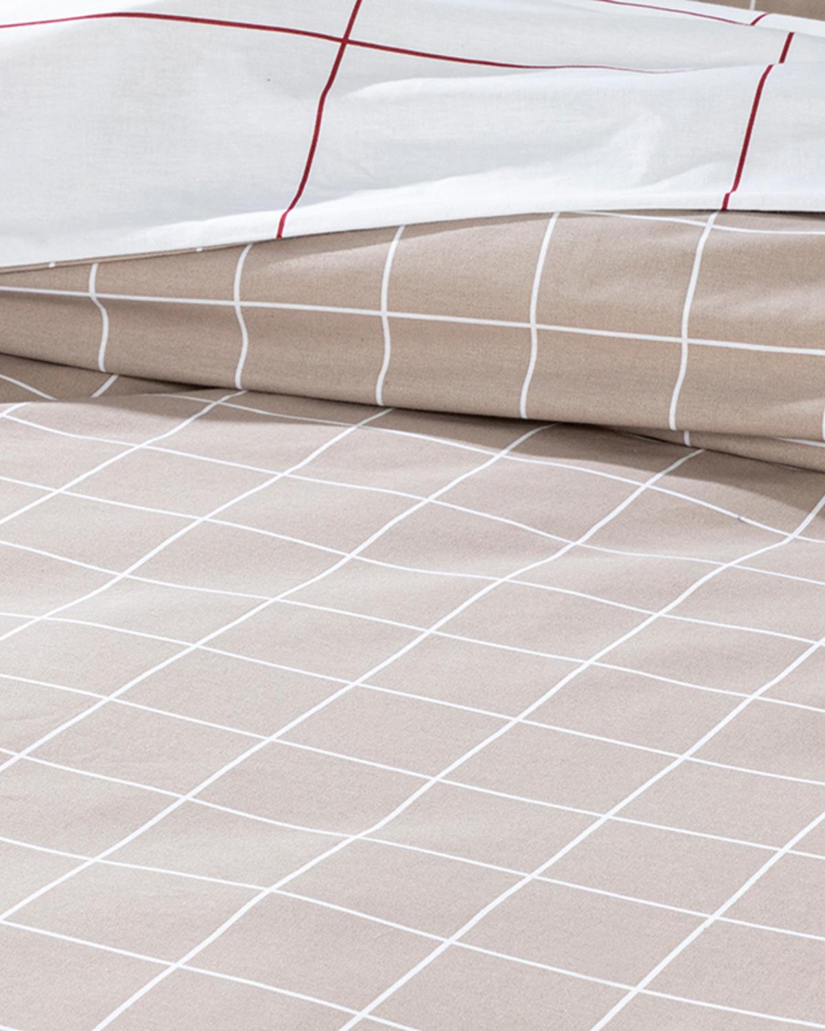 Plain Check Спален Комплект Двоен Памучен 200x220 см Бежов