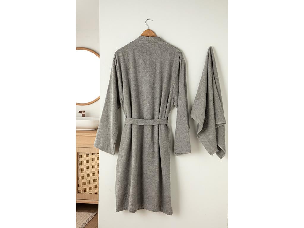 Plain Комплект Халат За Баня Комплект Памучен L-XL Тъмносив