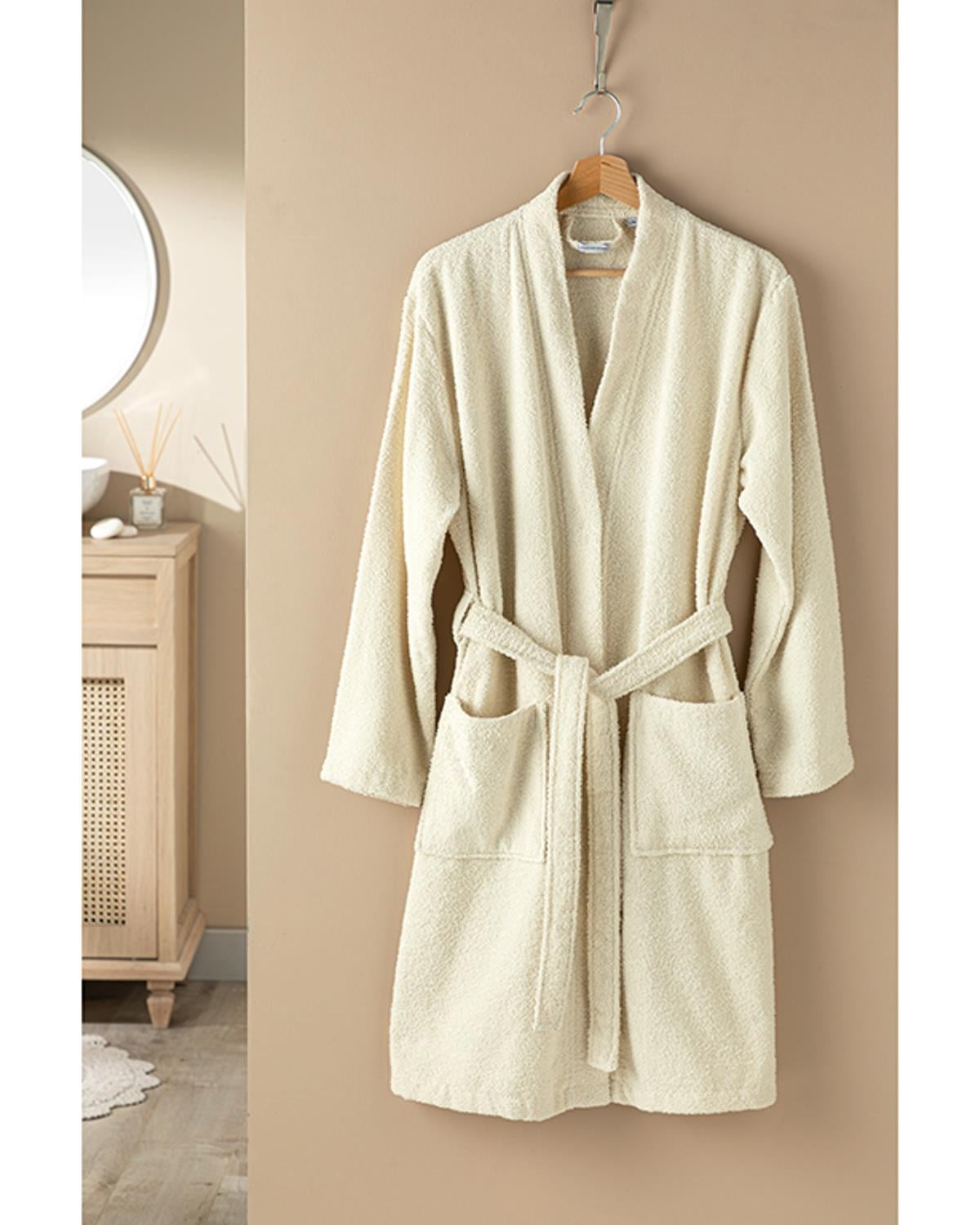 Plain Cottony Bathrobe L-XL Cream