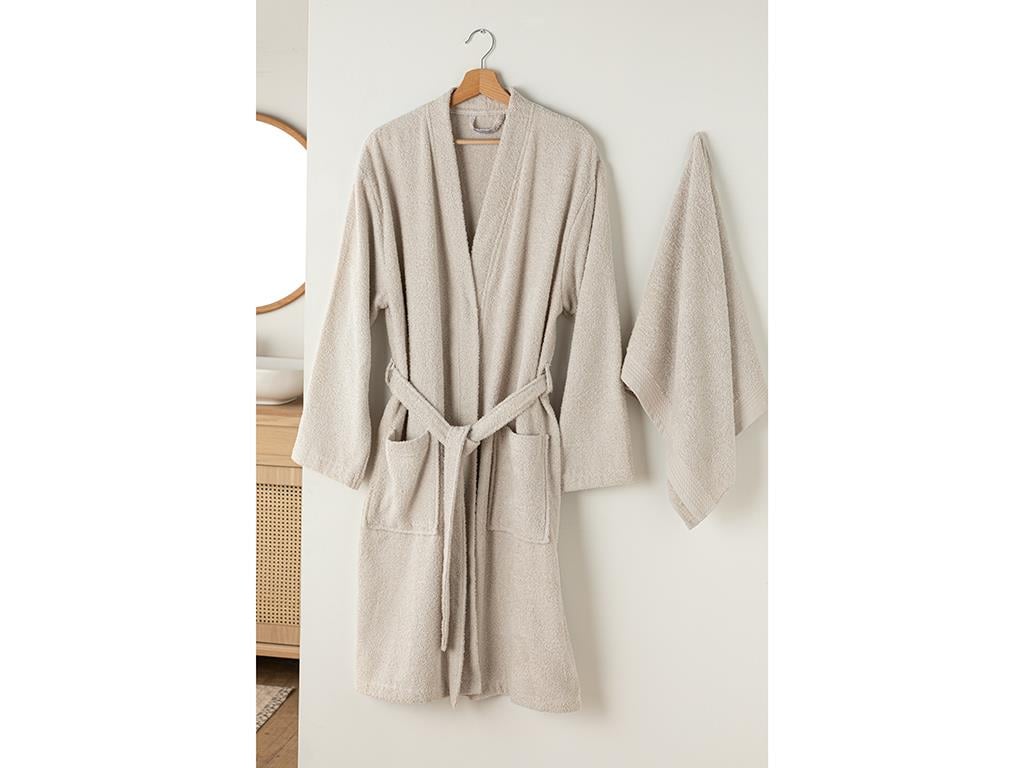 Plain Cottony set Bathrobe Set S-M Light Beige