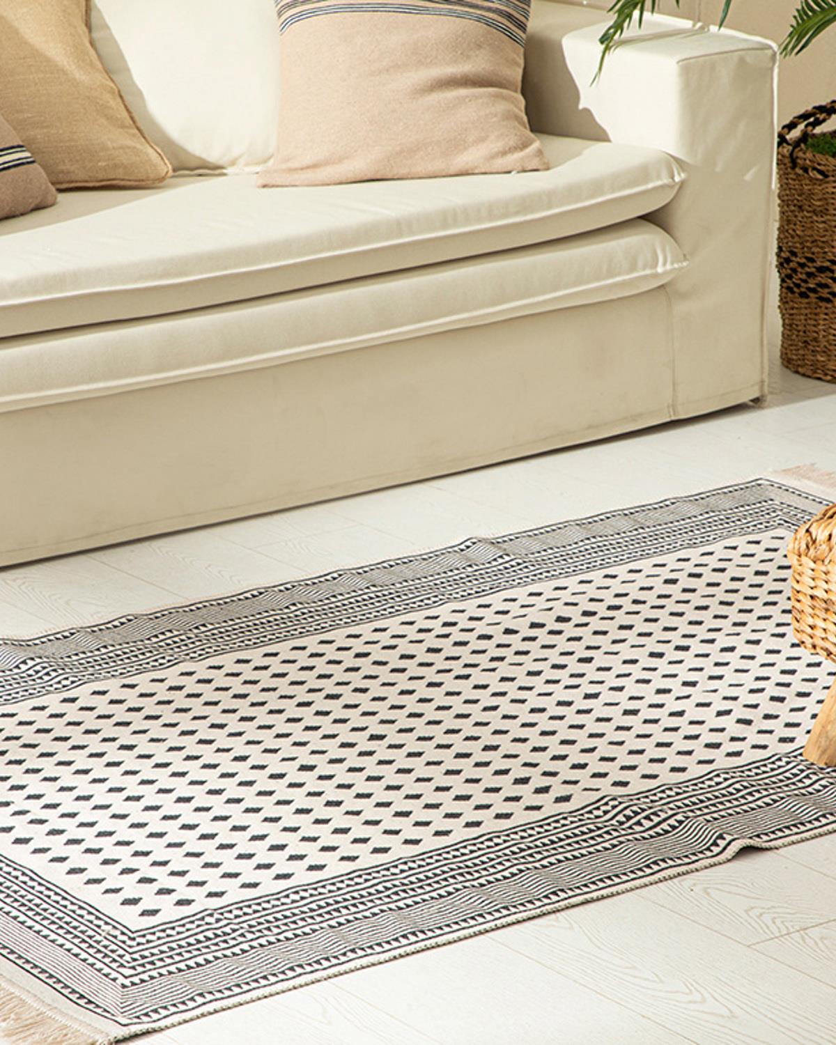 Points Килим Тъкан 120x180 см Бежов - Черен