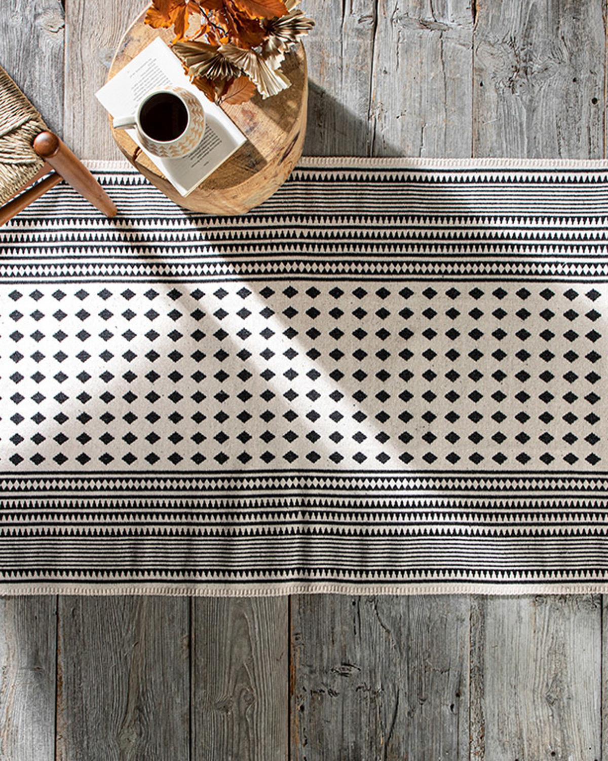 Points Килим Тъкан 80x150 cm Бежов - Черен