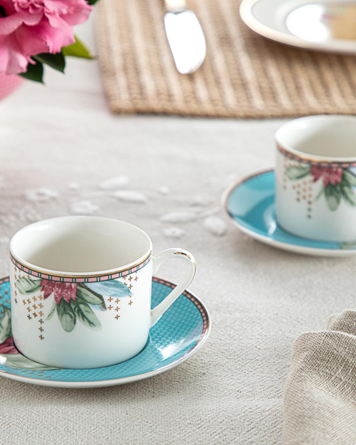 Protea Комплект С Чаши За Кафе 4 части за 2 души Китайски костен порцелан 80 мл Син