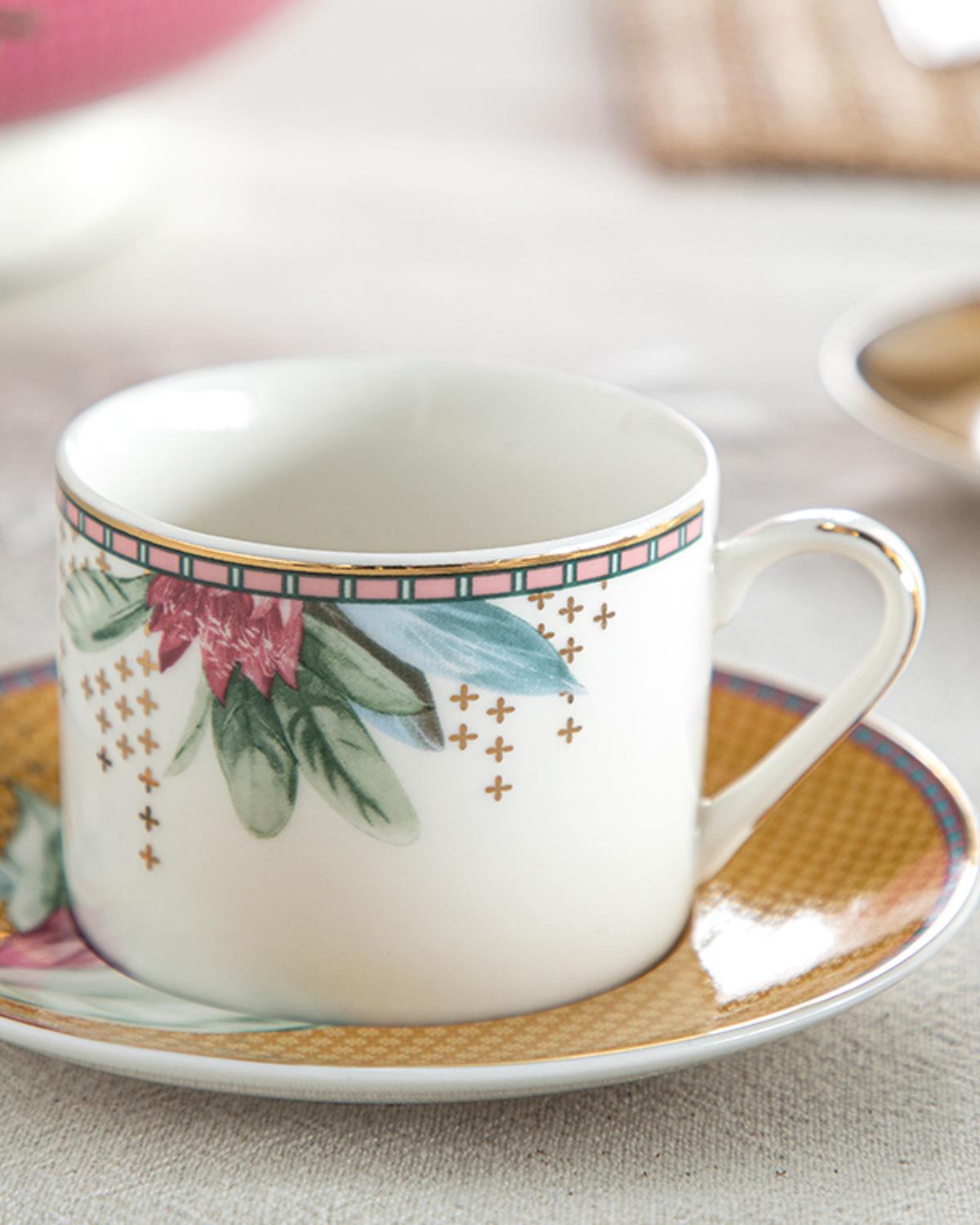 Protea Комплект С Чаши За Кафе 4 части за 2 души Китайски костен порцелан 80 мл Горчица