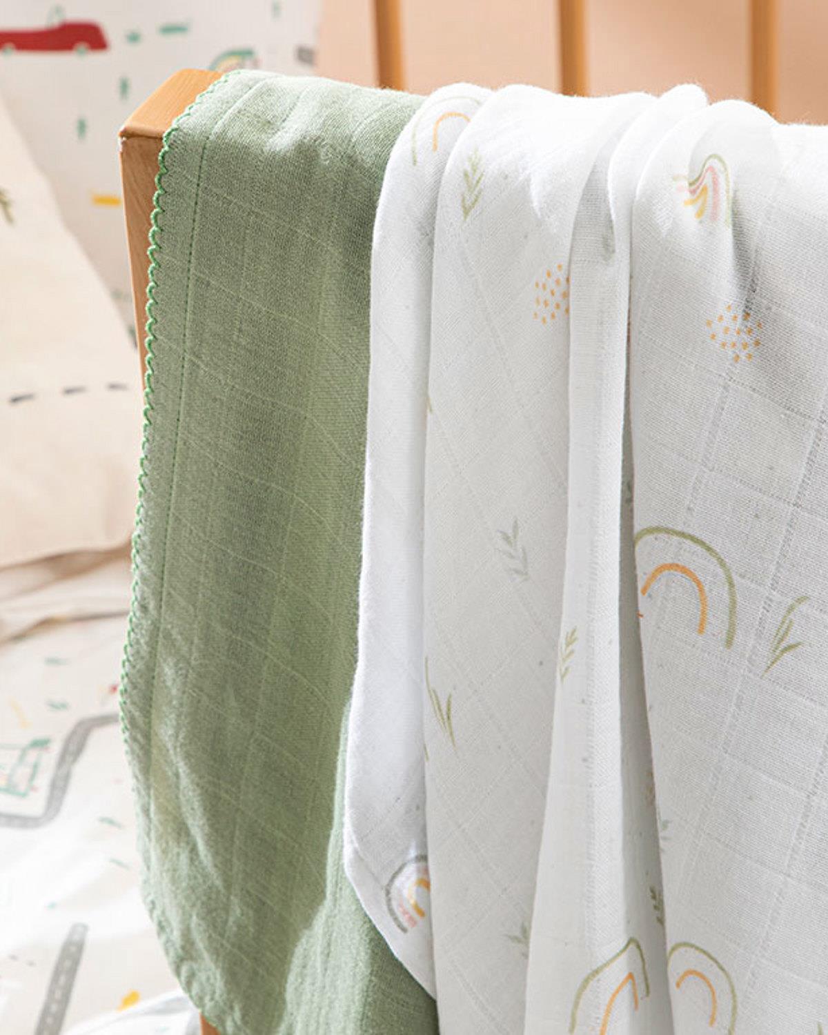 Rainbow Бебешки Муселин Комплект 2Бр., Памучен, Зелено, 65 X 65 Cm