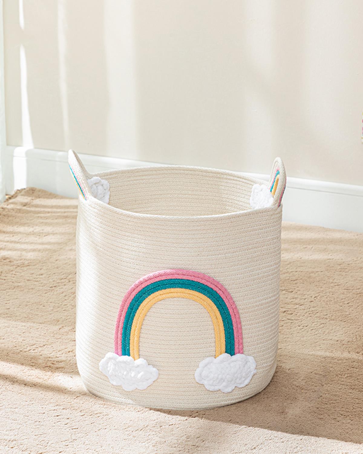 Rainbow Кошница За Играчки Плетена Кошница, Памучен, Екру, 30 X 30 Cm