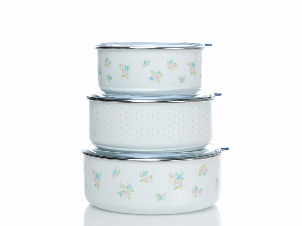 Randa КУТИЯ ЗА СЪХРАНЕНИЕ 3 бр. Емайлиран 14 - 16 - 18 cm White