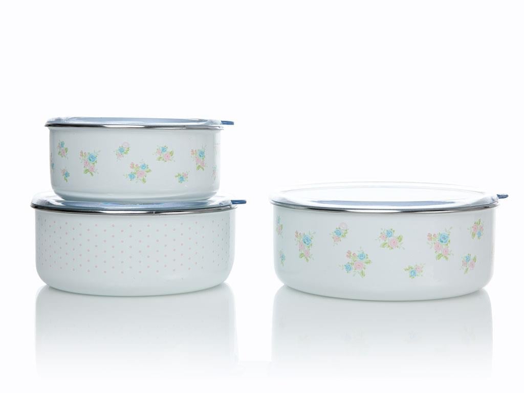 Randa КУТИЯ ЗА СЪХРАНЕНИЕ 3 бр. Емайлиран 14 - 16 - 18 cm White