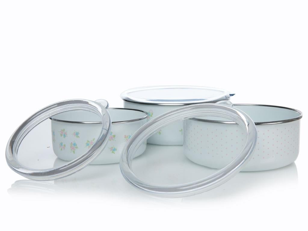 Randa КУТИЯ ЗА СЪХРАНЕНИЕ 3 бр. Емайлиран 14 - 16 - 18 cm White