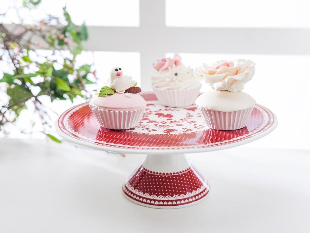 Red Dots Чиния за Сервиране Bone China . Светло червено