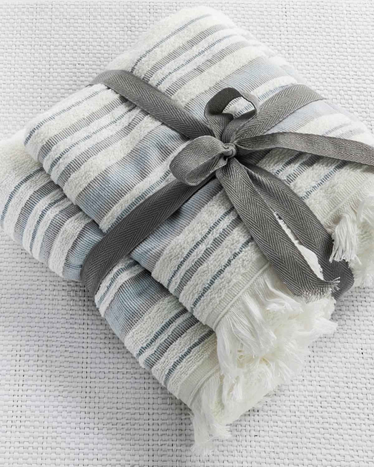 Retro Комплект Кърпи За Баня 2 бр. на райе 50x85+75x150 cm Екрю - Син