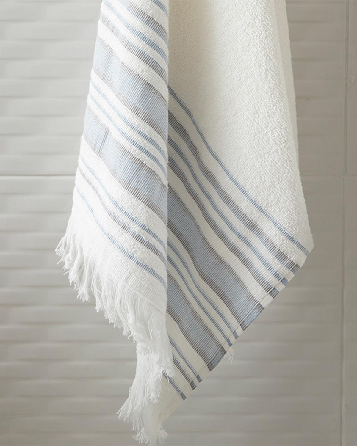 Retro Комплект Кърпи За Баня 2 бр. на райе 50x85см + 70x150см Екрю - Син