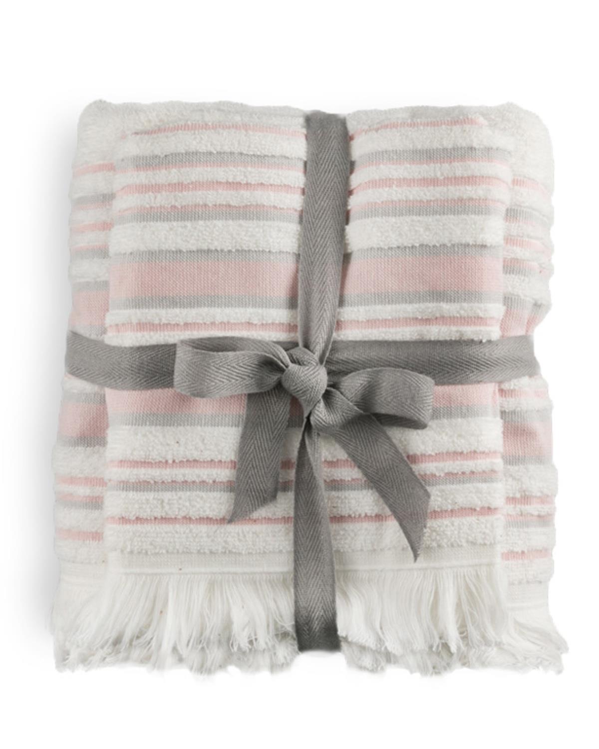 Retro Хавлия За Баня Компл 2Бр., На Райета, Екру-Лилаво, 50 X 85Cm + 70 X 150Cm