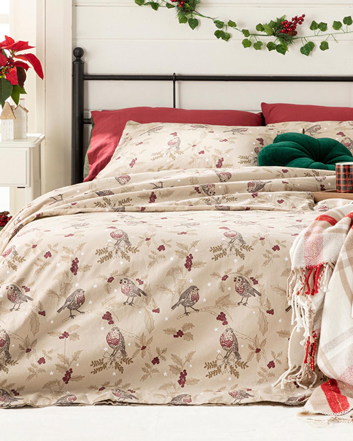 Robin Bird Joy Спален Комплект Двоен Фланел 200x220 см Бежов
