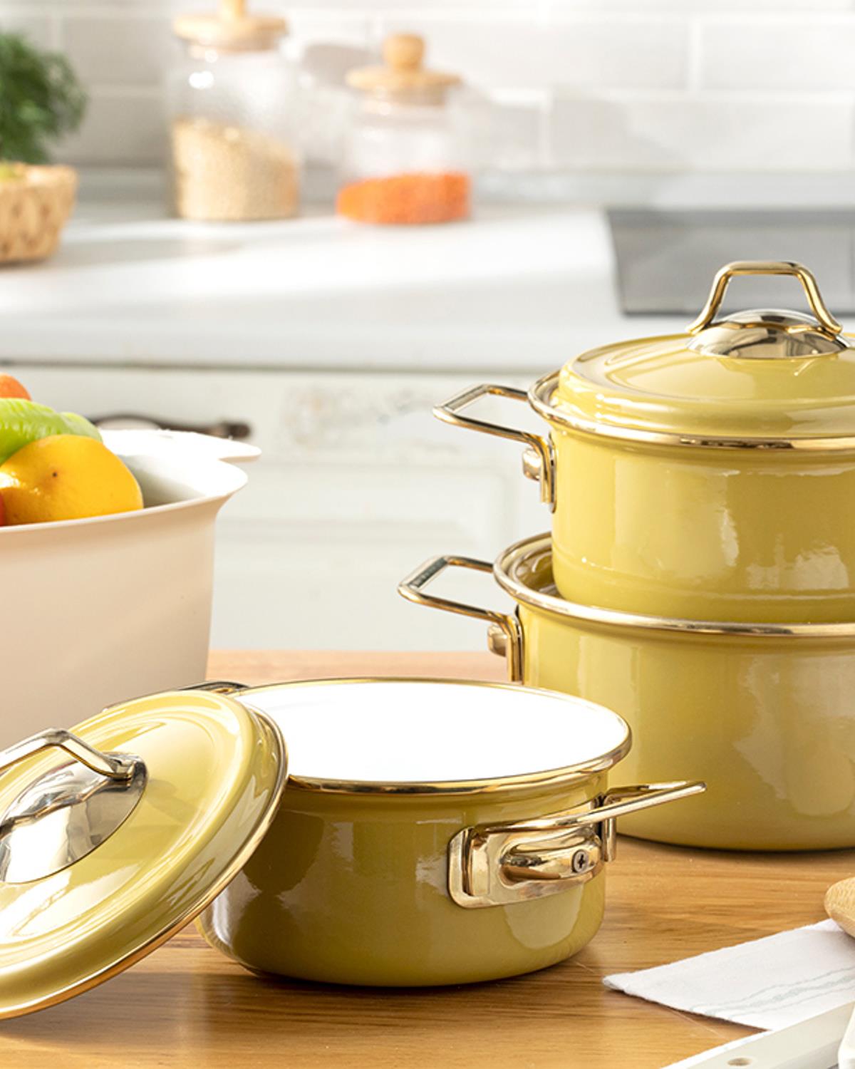 Rona Тенджера С капак Емайлиран 16 см Киви зелено