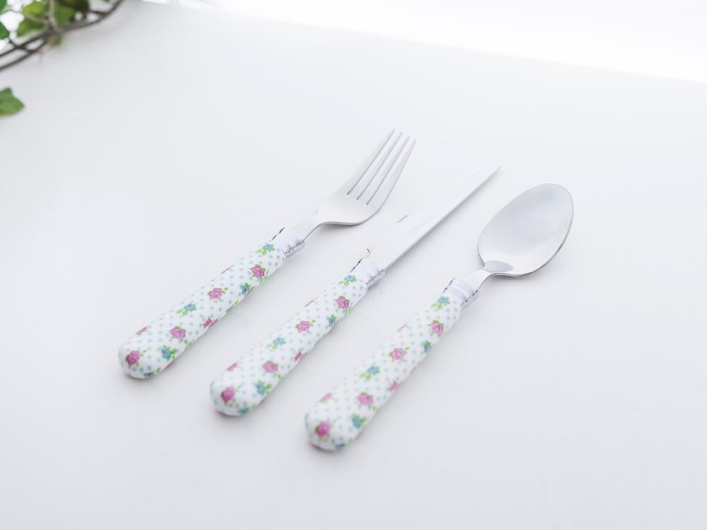 Rose And Lace Stainless Steel 6 pcs Dessert Fork 1.5 mm White