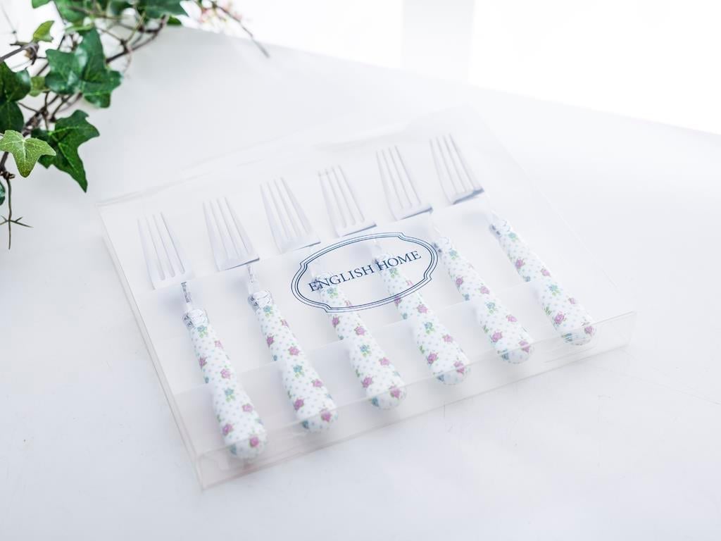 Rose And Lace Stainless Steel 6 pcs Dessert Fork 1.5 mm White