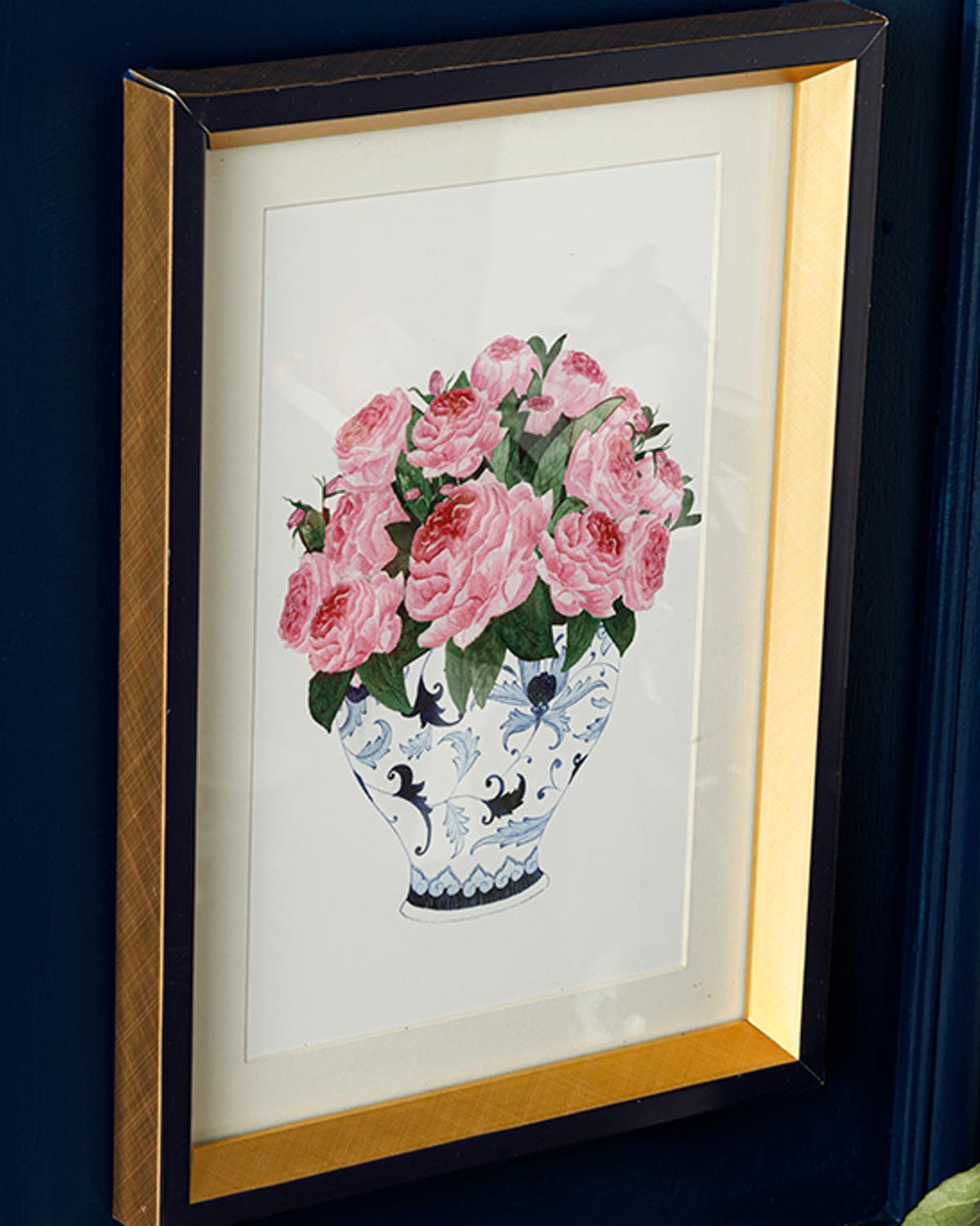 Rose Bouquet Картина 25x35 см Син - Бял.