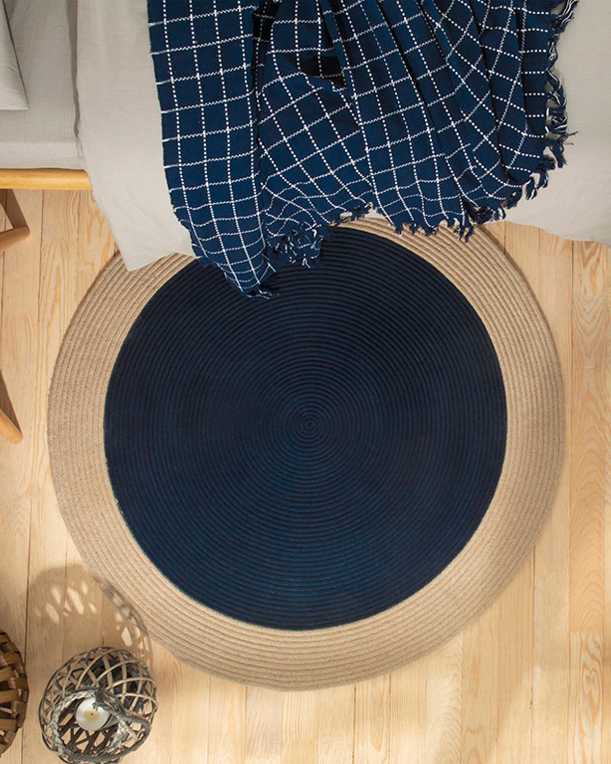 Round Декоративен Килим От Юта Юта, Тъмно Синьо, 90 Cm