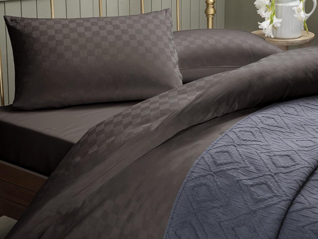 Rustic Check СПАЛНО БЕЛЬО КОМПЛЕ Голям размер Памучен Сатен 240x220 cm Браун
