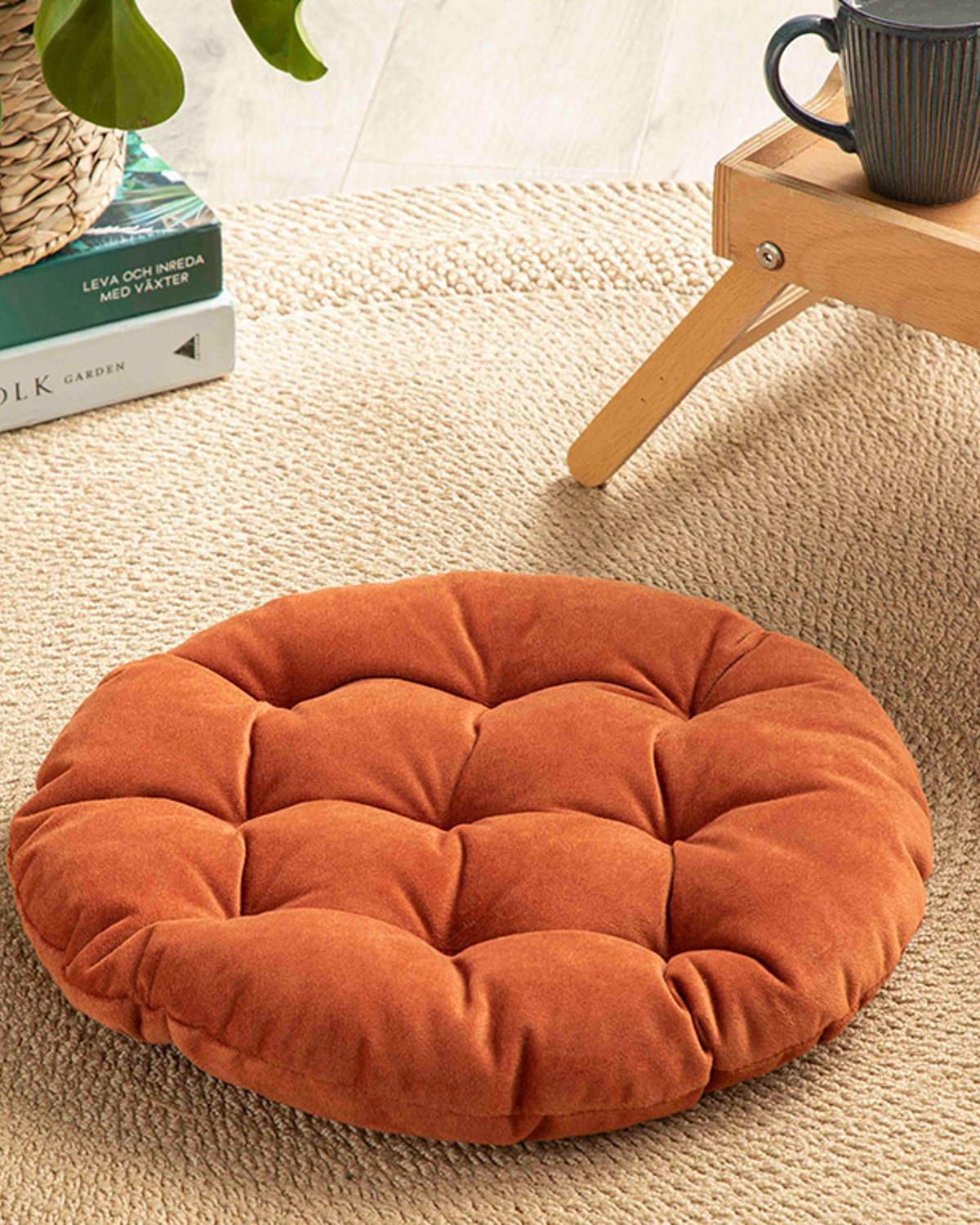 Sandy Round Възглавница За Стол Кадифе, Керемидено Червено, 40 Cm