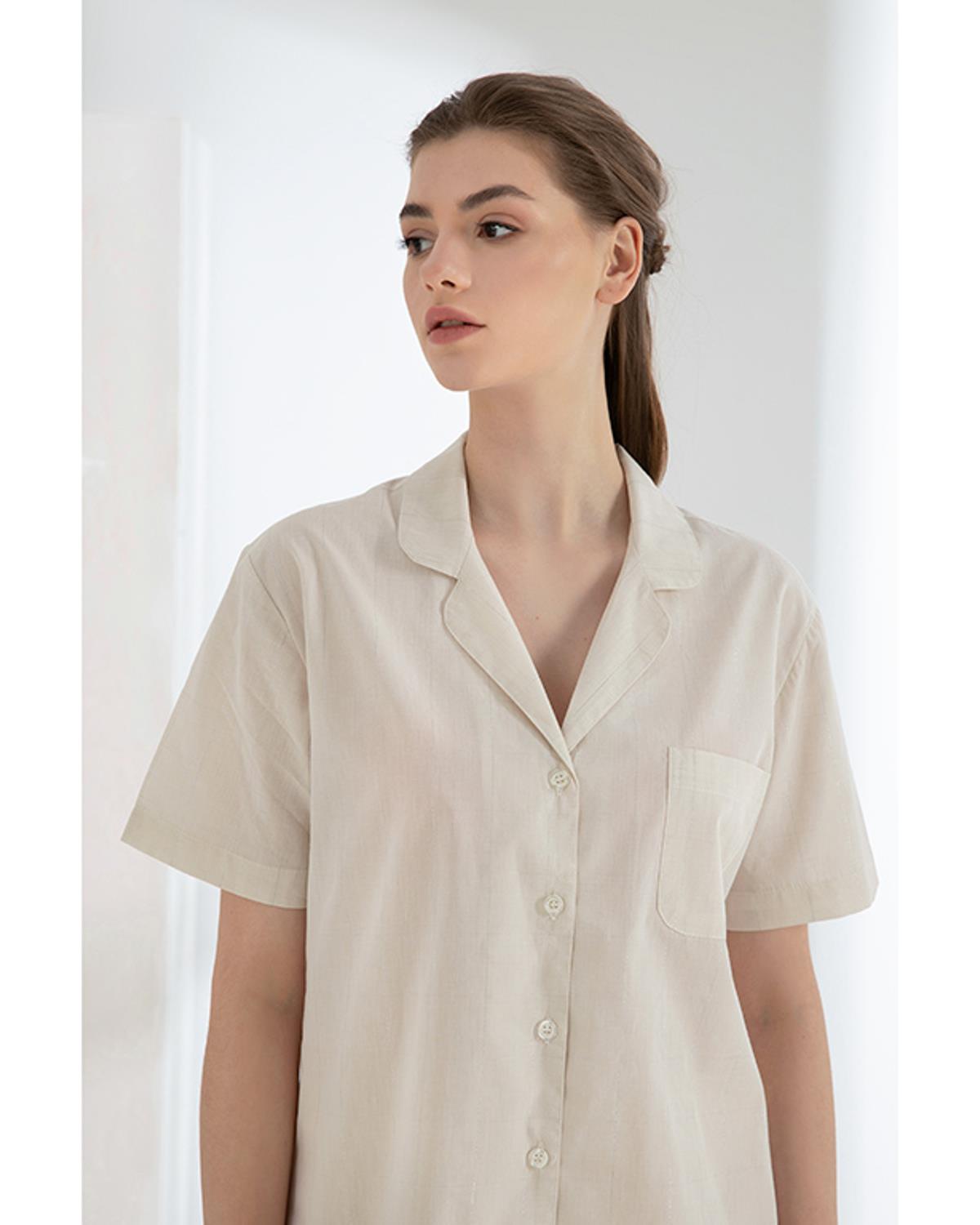 Shine Нощница Дамски, Памучен, Екру, L