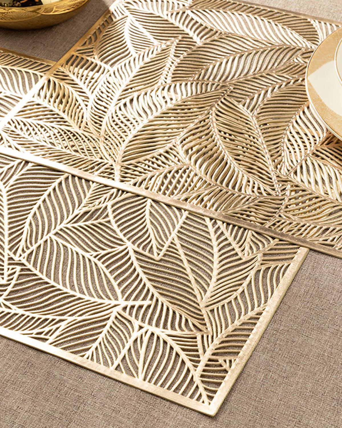 Shine Leaf Подложки За Хранене 2 бр. Pvc 30x45 см Златен