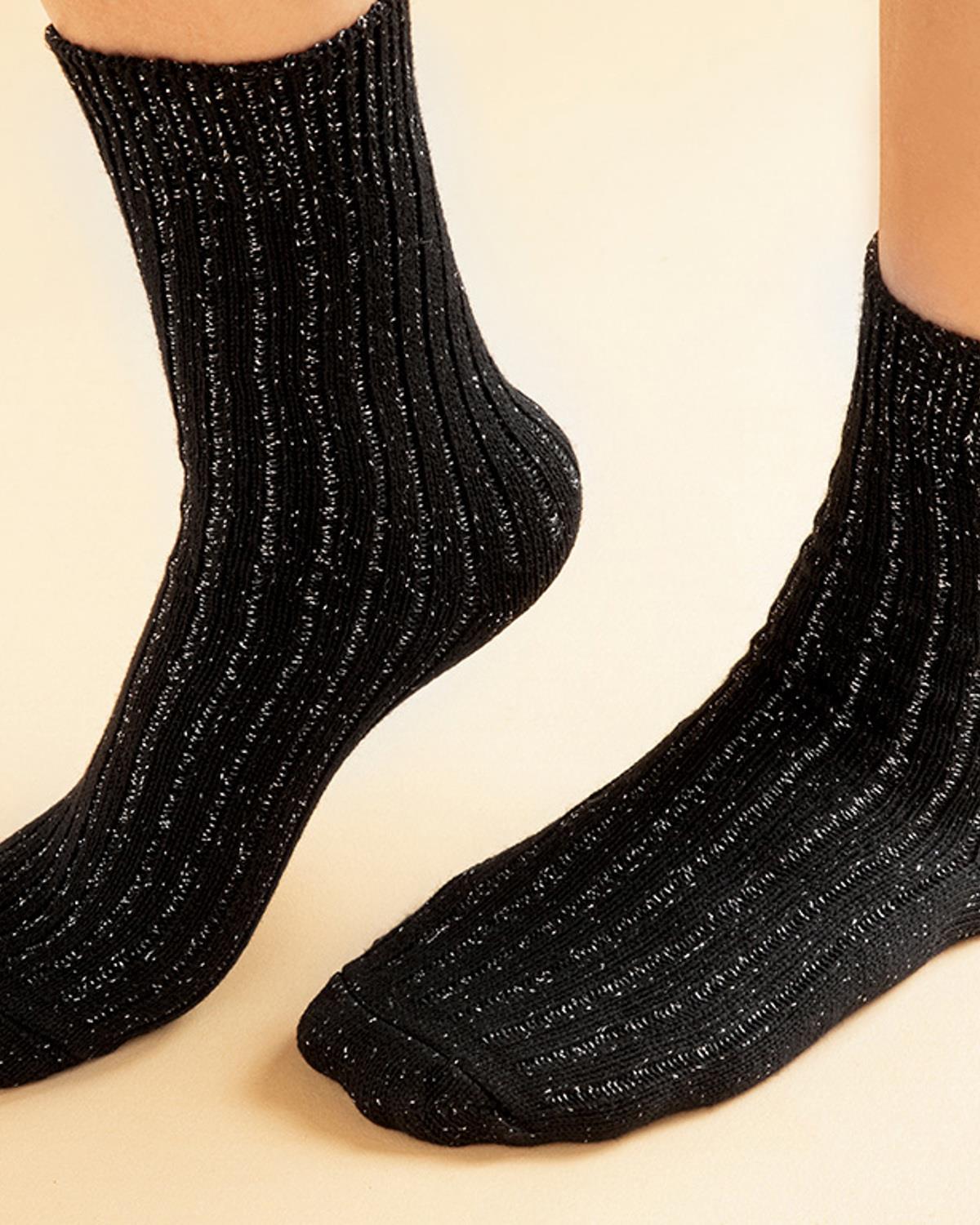 Silver Lining Чорап С Дълга Дължина Дамски, Памучен, Черно, 36-40