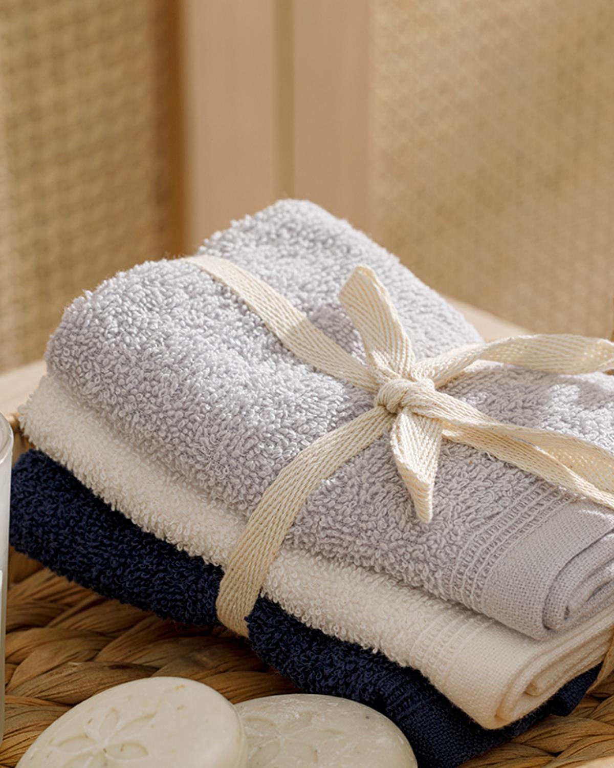 Simple Комплект Кърпи 3 бр. С рипс 30x30 см Екрю - Морскосин - Светлосив