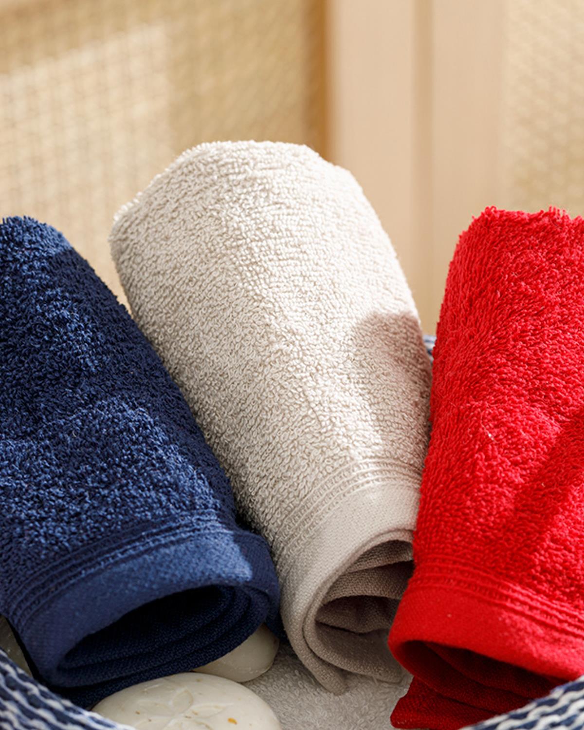 Simple Хавлия Комплект 3 Бр., Рипсено, Тъмно Бежово-Морско Синьо-Червено, 30 X 30 Cm