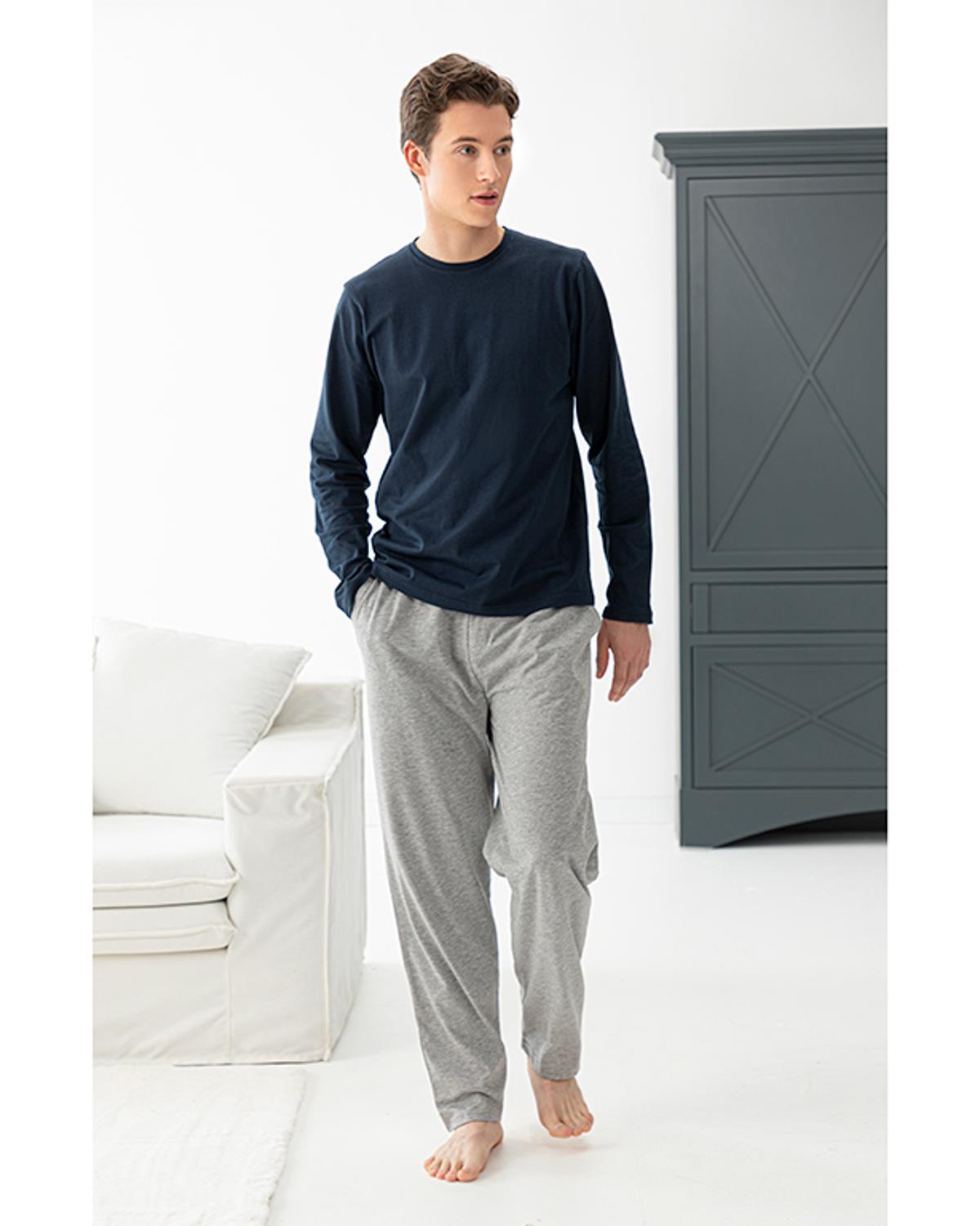 Simple Cotton Комплект Пижама Мъжки Пениран памук L Сив - Морскосин