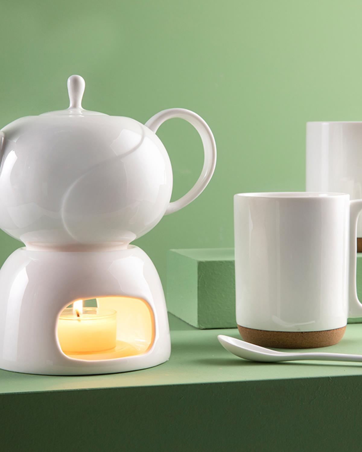 Simple Elegant Демлик Сервиз 2Бр., Порцелан, Бяло, 600 Ml + 280 Ml