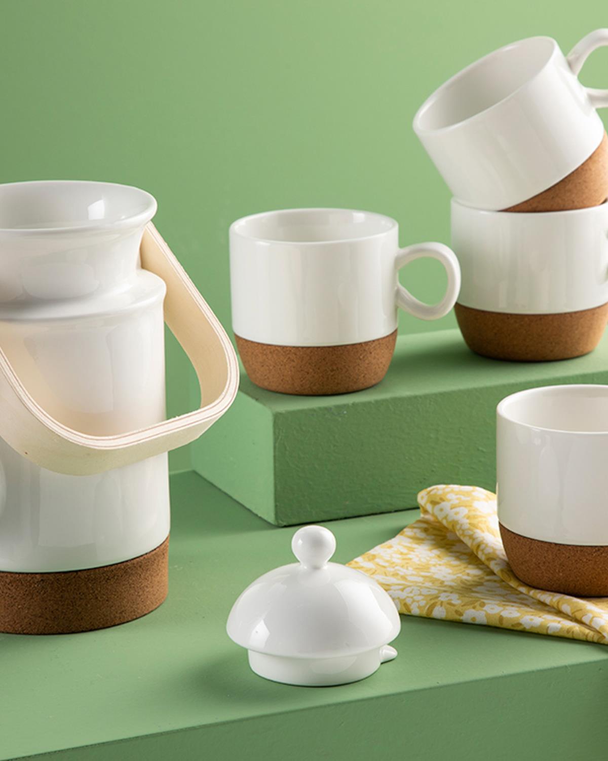 Simple Elegant Демлик Сервиз 4 Бр., Порцелан, Бяло, 650 Ml + 140 Ml