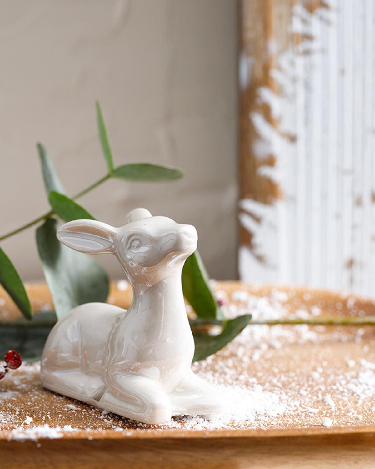 Snow Deer Фигурка Каменна керамика 3.5x7x6.8см Кремав
