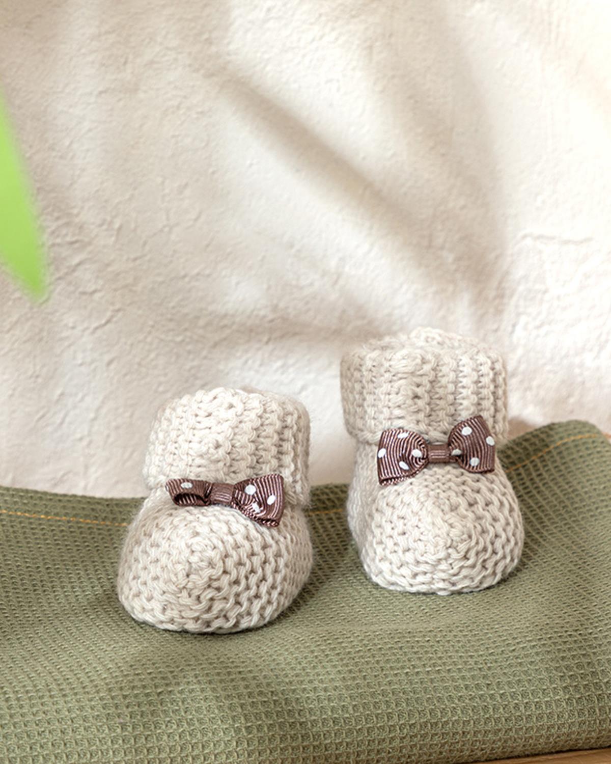 Soft Бебешки Чорапи С Панделка, Трикотаж, Бежово, 6-12 Месеца