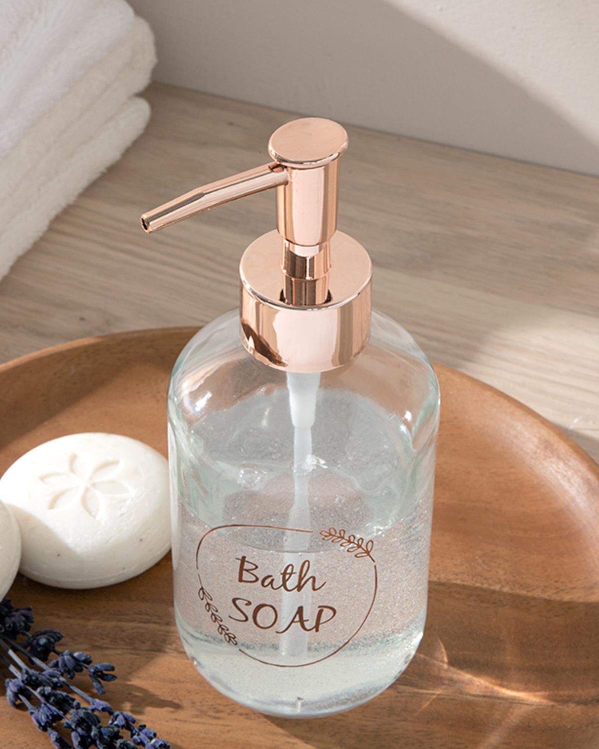 Soft Bath Дозатор За Течен Сапун За Баня Стъкло 7x7x18 cm Розово златен..