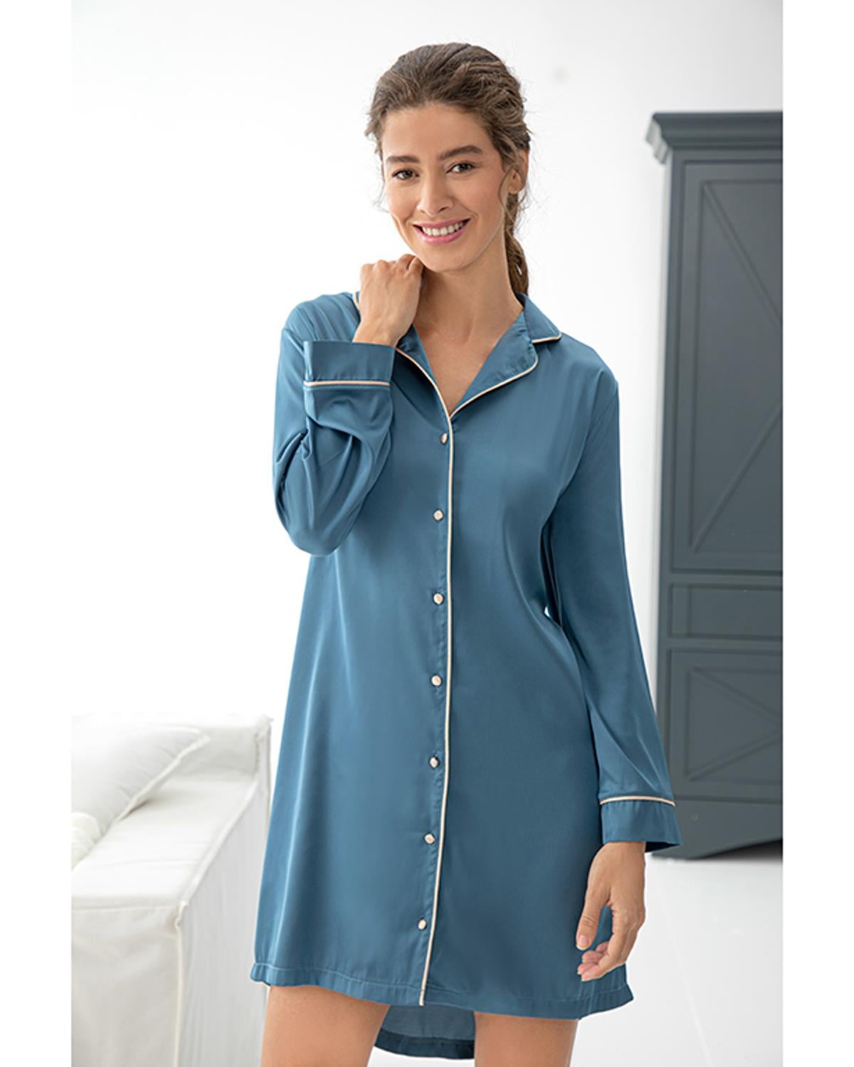 Soft Touch Silk Satin Women Short Nightshirt XL Blue