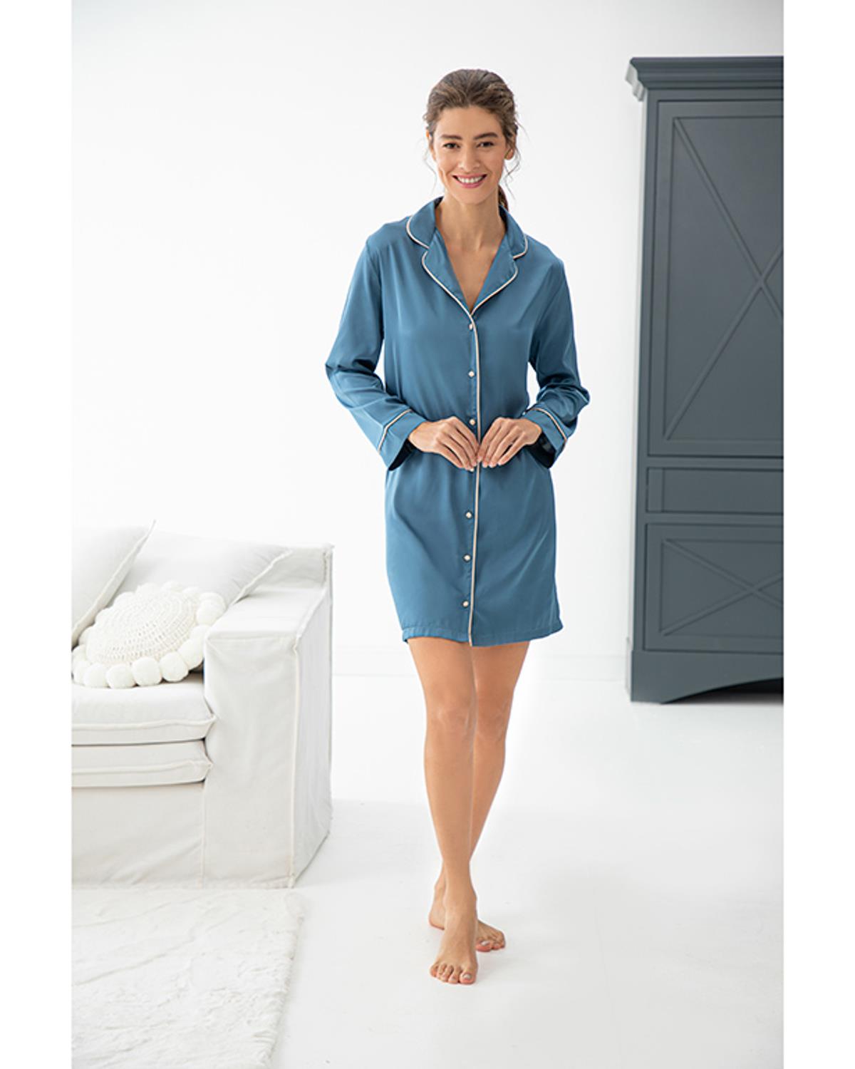Soft Touch Silk Satin Women Short Nightshirt XL Blue