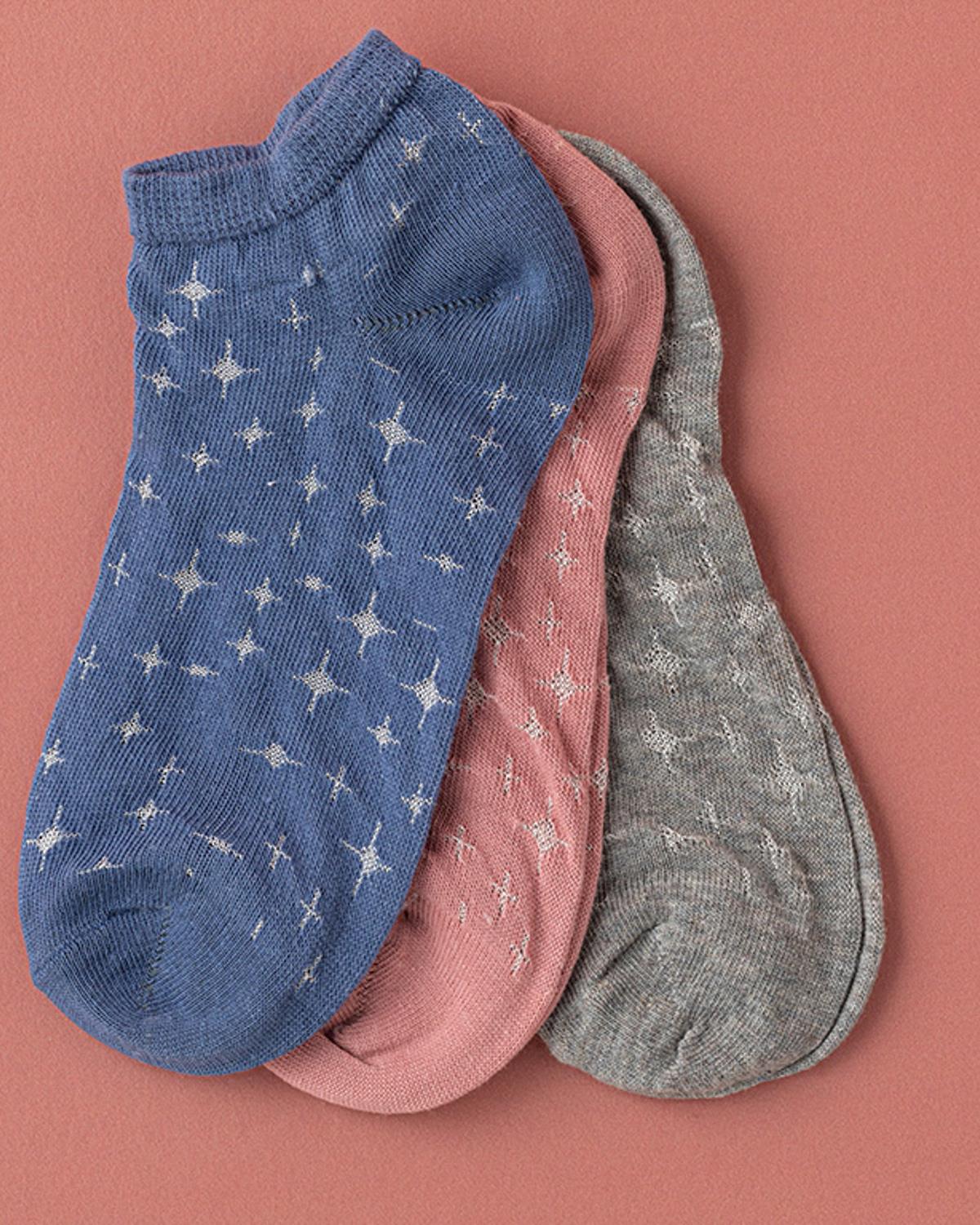 Star Чорап Дамски 3 Бр., Памучен, Сиво-Синньо, 36-40