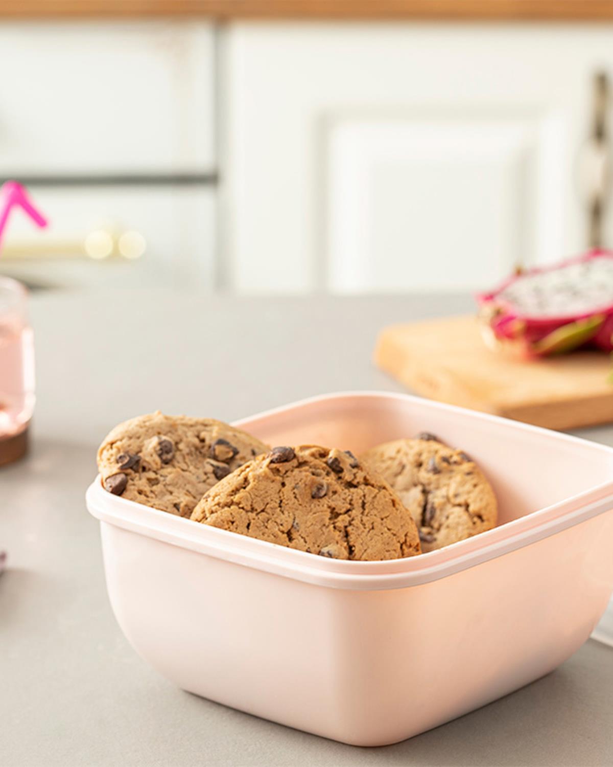 Stella Кутия За Съхранение Квадратна, Пластмасов, Розово, 1500 Ml