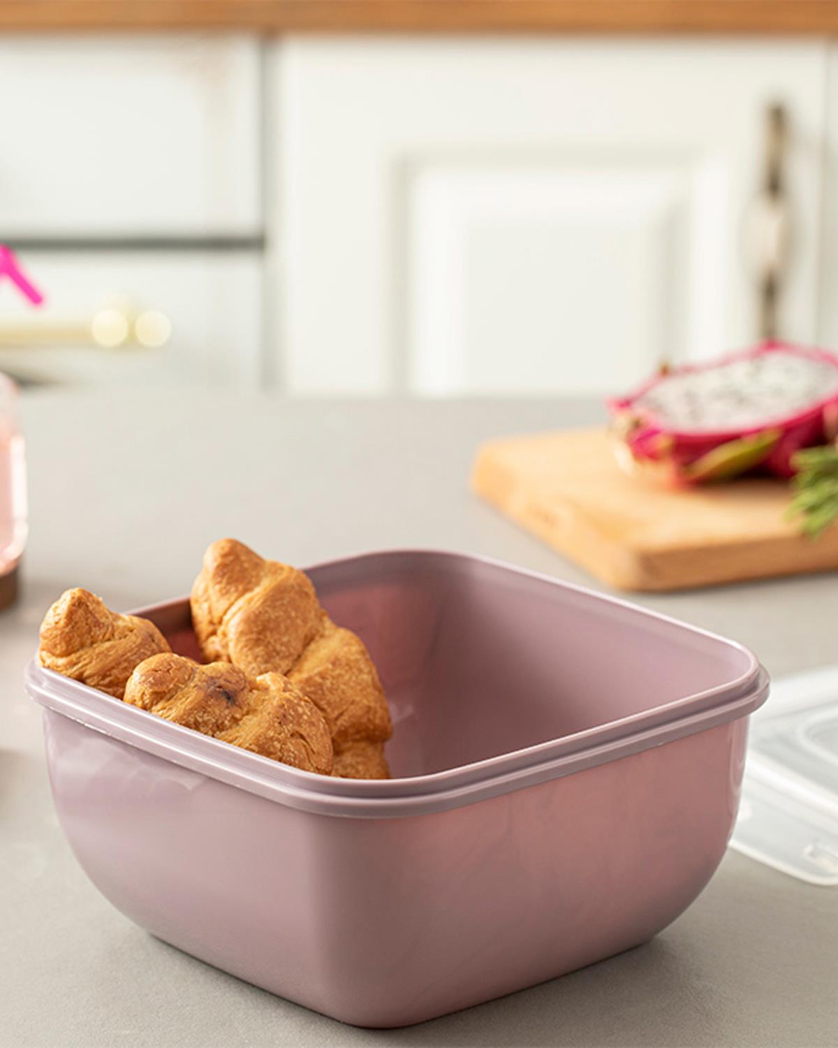 Stella Кутия За Съхранение Квадратна, Пластмасов, Тъмно Розово, 1500 Ml