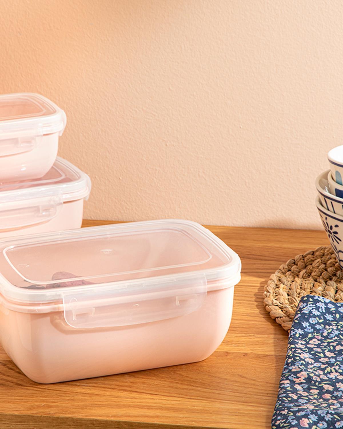 Stella Комплект Кутия За Съхранение 3 Бр. Правоъгълник, Пластмасов, Розово, 400-800-1400 Ml