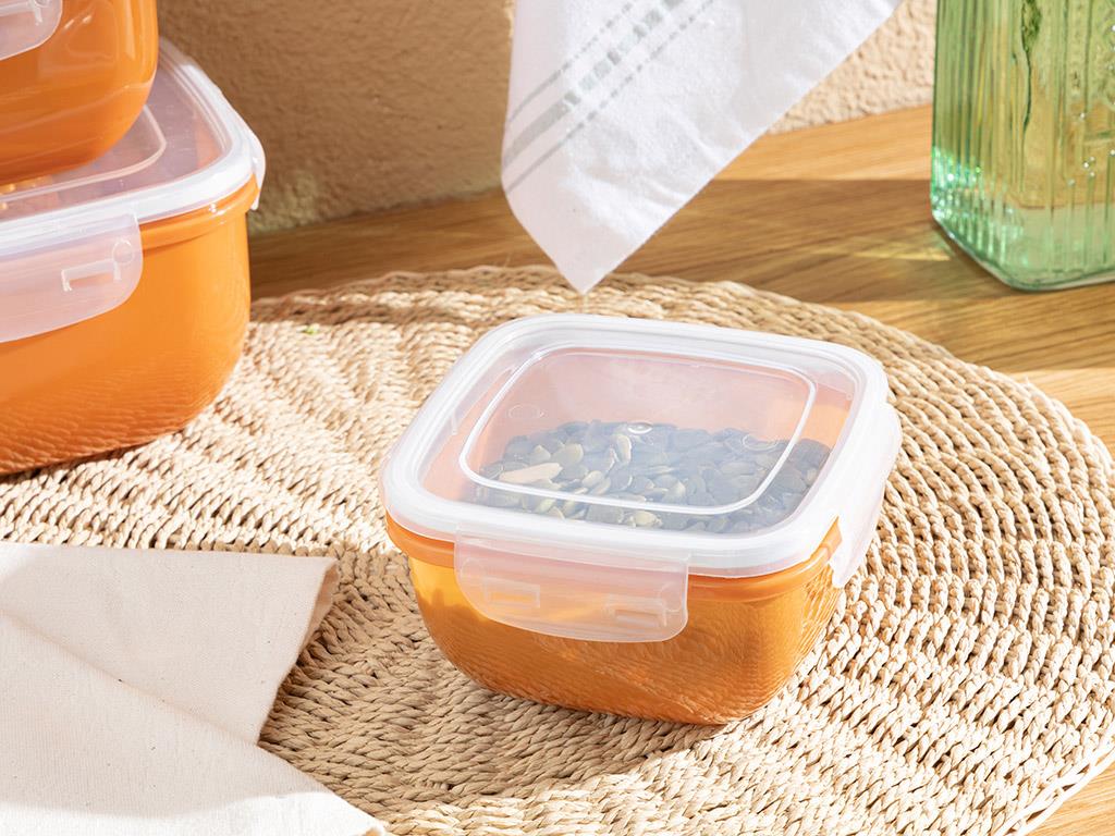 Stella КУТИЯ ЗА СЪХРАНЕНИЕ Квадрат Пластмасов 500 ml Оранжево,