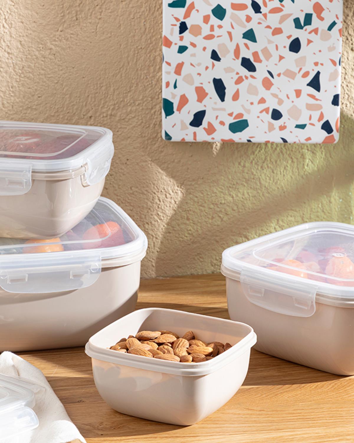 Stella Кутия За Съхранение Квадрат Пластмаса 900 мл Тъмнобежов